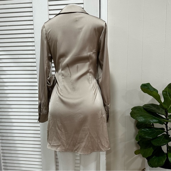 Miss Lola Champagne Satin Wrap Dress Small - Picture 6 of 9